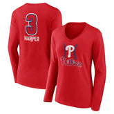 Bryce Harper Philadelphia Phillies Women's Fastball Player Name & Number Long Sleeve V-Neck T-Shirt - Red
