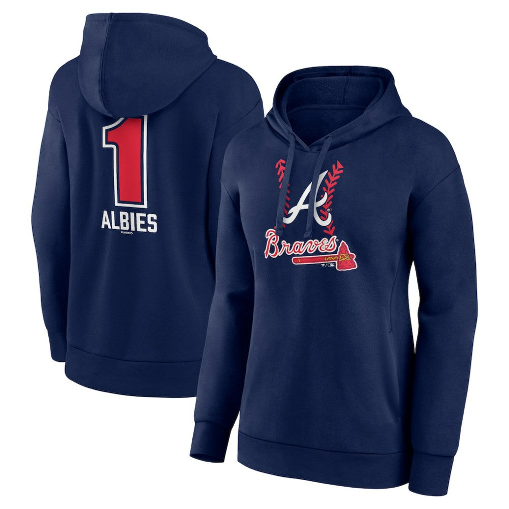 Ozzie Albies Atlanta Braves Women's Fastball Player Name & Number Pullover Hoodie - Navy