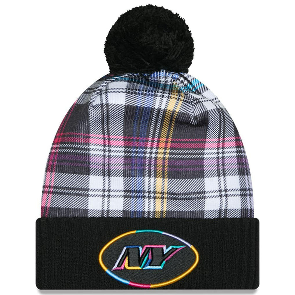 NFL New York Jets Youth 2024 NFL Crucial Catch Plaid Cuffed Pom Knit Hat