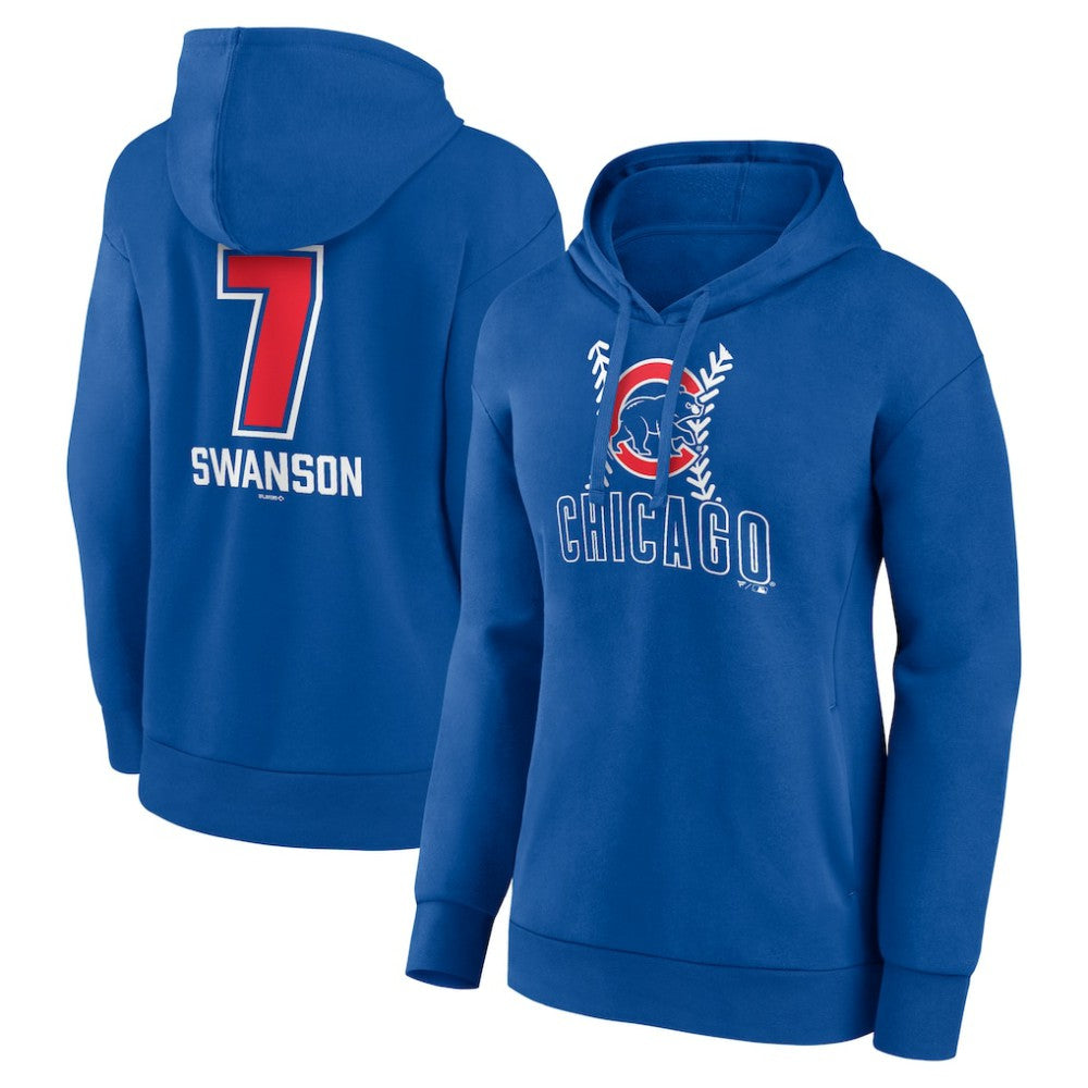 Dansby Swanson Chicago Cubs Women's Fastball Player Name & Number Pullover Hoodie - Royal