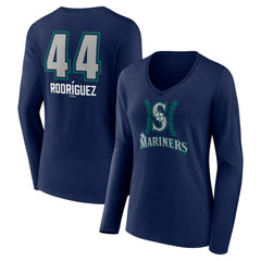 Julio Rodríguez Seattle Mariners Women's Name & Number Fastball V-Neck Long Sleeve T-Shirt - Navy