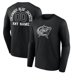 Columbus Blue Jackets Personalized Name & Number Monochrome Long Sleeve T-Shirt