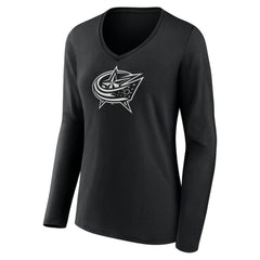 Columbus Blue Jackets Women's Personalized Name & Number Monochrome Long Sleeve V-Neck T-Shirt