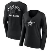 Dallas Stars Women's Personalized Name & Number Monochrome Long Sleeve V-Neck T-Shirt