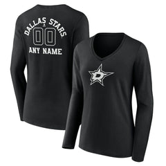 Dallas Stars Women's Personalized Name & Number Monochrome Long Sleeve V-Neck T-Shirt