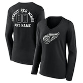 Detroit Red Wings Women's Personalized Name & Number Monochrome Long Sleeve V-Neck T-Shirt