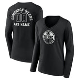 Edmonton Oilers Women's Personalized Name & Number Monochrome Long Sleeve V-Neck T-Shirt