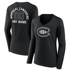 Montreal Canadiens Women's Personalized Name & Number Monochrome Long Sleeve V-Neck T-Shirt