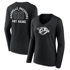 Nashville Predators Women's Personalized Name & Number Monochrome Long Sleeve V-Neck T-Shirt