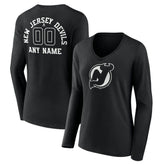 New Jersey Devils Women's Personalized Name & Number Monochrome Long Sleeve V-Neck T-Shirt