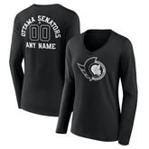 Ottawa Senators Women's Personalized Name & Number Monochrome Long Sleeve V-Neck T-Shirt