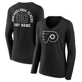 Philadelphia Flyers Women's Personalized Name & Number Monochrome Long Sleeve V-Neck T-Shirt