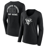 Pittsburgh Penguins Women's Personalized Name & Number Monochrome Long Sleeve V-Neck T-Shirt