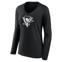 Pittsburgh Penguins Women's Personalized Name & Number Monochrome Long Sleeve V-Neck T-Shirt