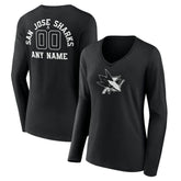 San Jose Sharks Women's Personalized Name & Number Monochrome Long Sleeve V-Neck T-Shirt