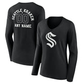 Seattle Kraken Women's Personalized Name & Number Monochrome Long Sleeve V-Neck T-Shirt