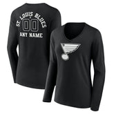 St. Louis Blues Women's Personalized Name & Number Monochrome Long Sleeve V-Neck T-Shirt