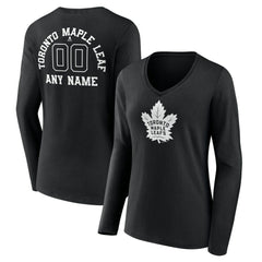 Toronto Maple Leafs Women's Personalized Name & Number Monochrome Long Sleeve V-Neck T-Shirt