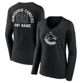 Vancouver Canucks Women's Personalized Name & Number Monochrome Long Sleeve V-Neck T-Shirt