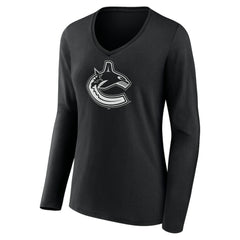Vancouver Canucks Women's Personalized Name & Number Monochrome Long Sleeve V-Neck T-Shirt