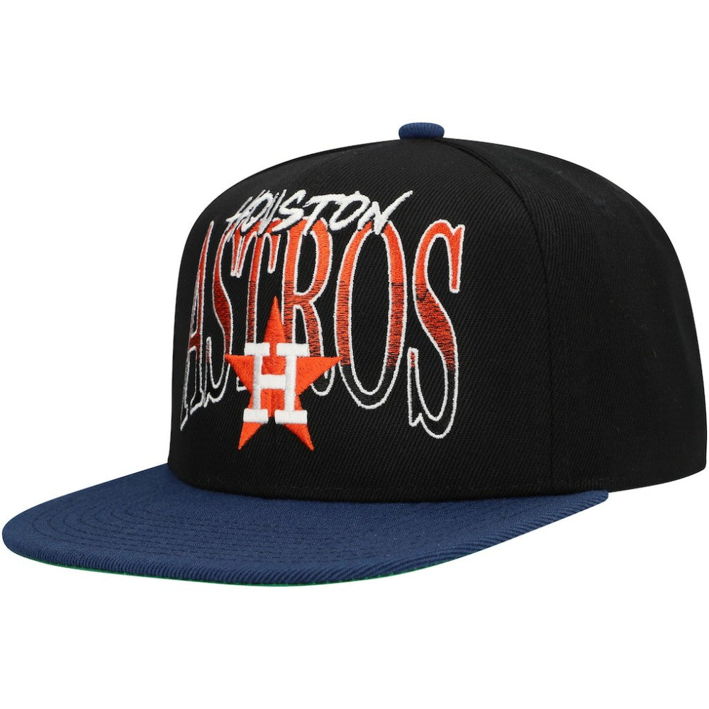 Houston Astros Rise Up Snapback Hat - Black | Mitchell & Ness