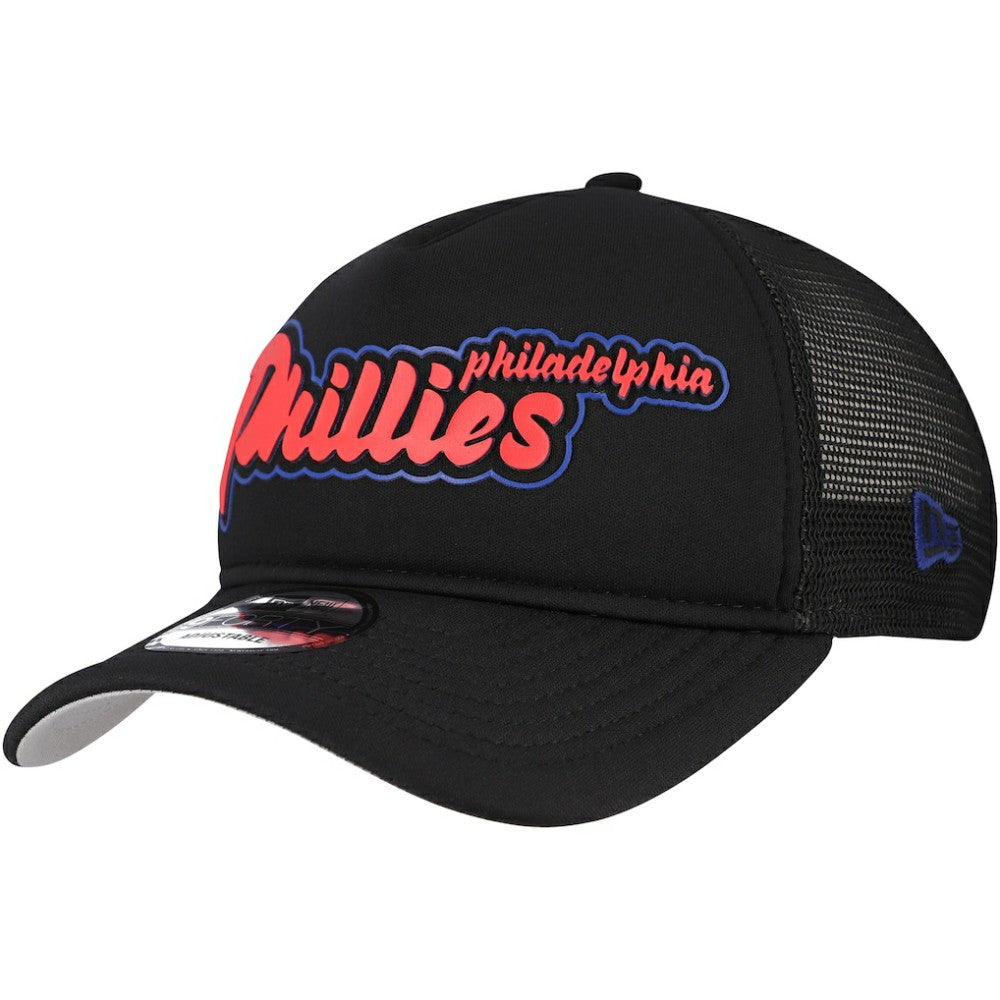 Philadelphia Phillies Retro Bold A-Frame Trucker 9FORTY Adjustable Hat - Black | New Era
