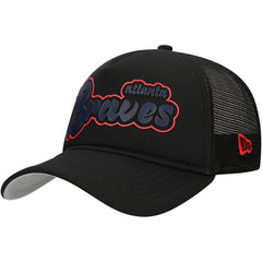 Atlanta Braves Retro Bold A-Frame Trucker 9FORTY Adjustable Hat - Black | New Era