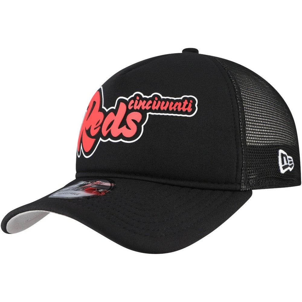 Cincinnati Reds Retro Bold A-Frame Trucker 9FORTY Adjustable Hat - Black | New Era