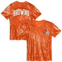 NFL Cleveland Browns Girls Youth Wordmark Sequin V-Neck Top