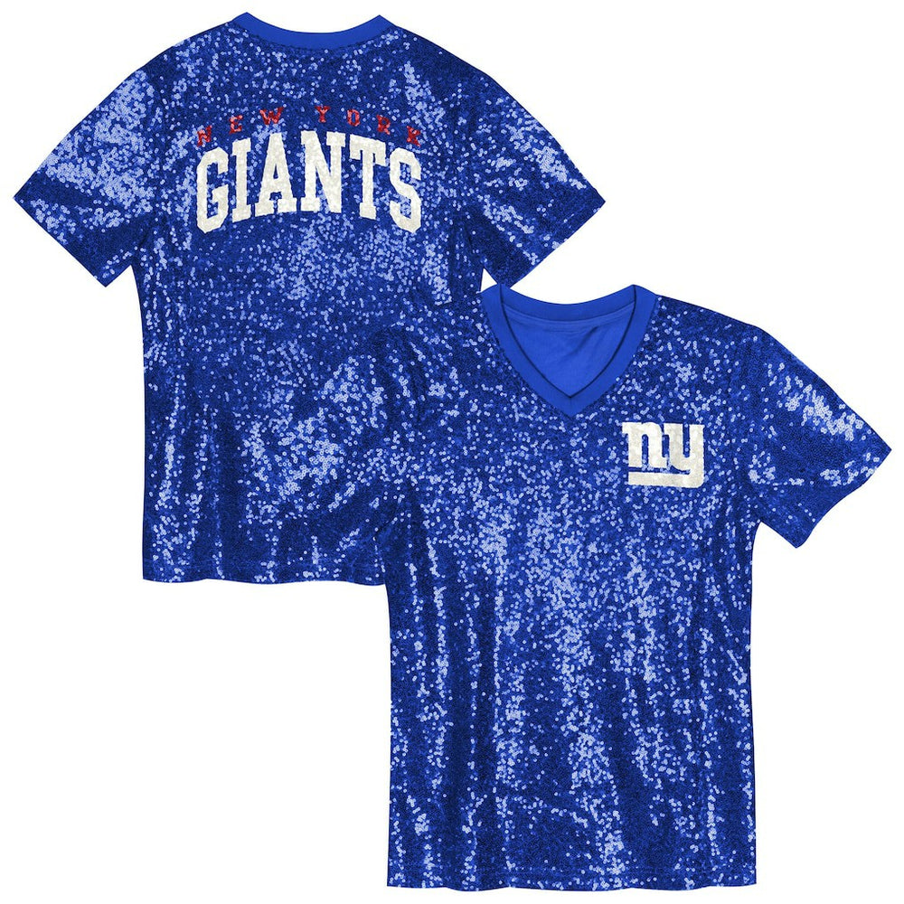 NFL New York Giants Girls Youth Wordmark Sequin V-Neck Top