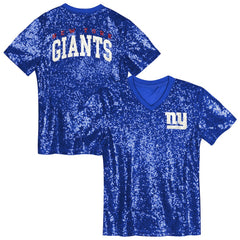 NFL New York Giants Girls Youth Wordmark Sequin V-Neck Top