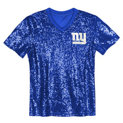 NFL New York Giants Girls Youth Wordmark Sequin V-Neck Top