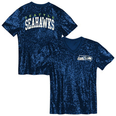 NFL Seattle Seahawks Girls Youth Wordmark Sequin V-Neck Top