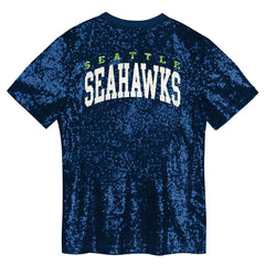 NFL Seattle Seahawks Girls Youth Wordmark Sequin V-Neck Top