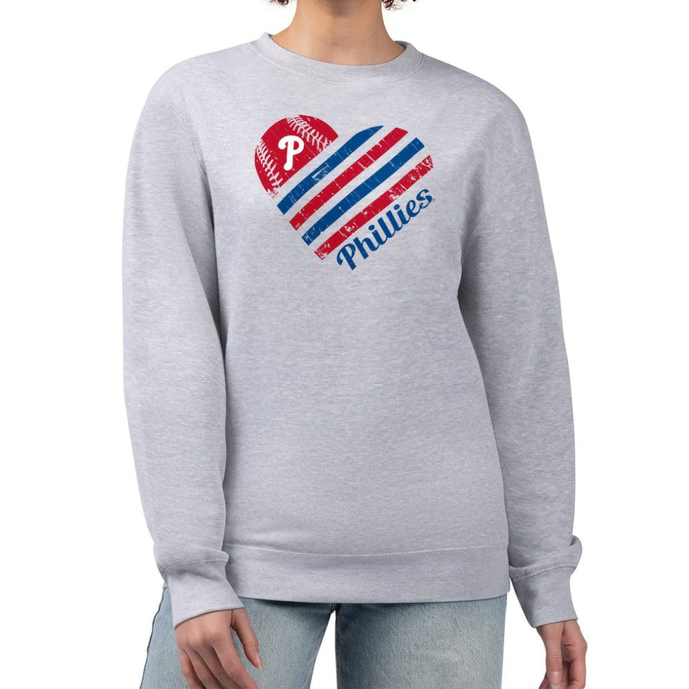 Philadelphia Phillies G-III 4Her by Carl Banks Women's Heart Logo Fleece Pullover Sweatshirt - Heather Gray