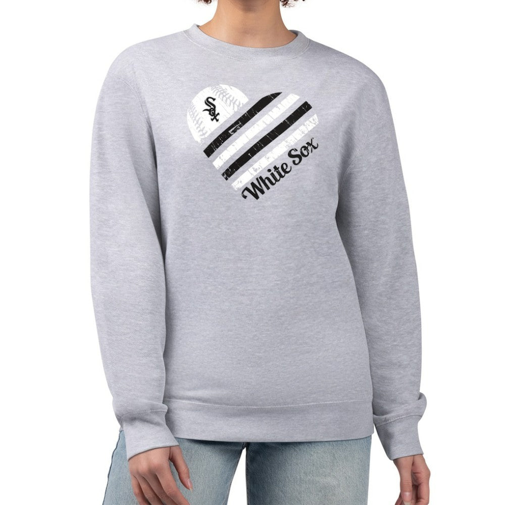 Chicago White Sox G-III 4Her by Carl Banks Women's Heart Logo Fleece Pullover Sweatshirt - Heather Gray
