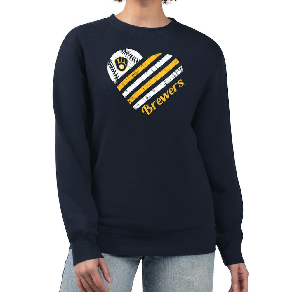 Milwaukee Brewers G-III 4Her by Carl Banks Women's Heart Logo Fleece Pullover Sweatshirt - Navy