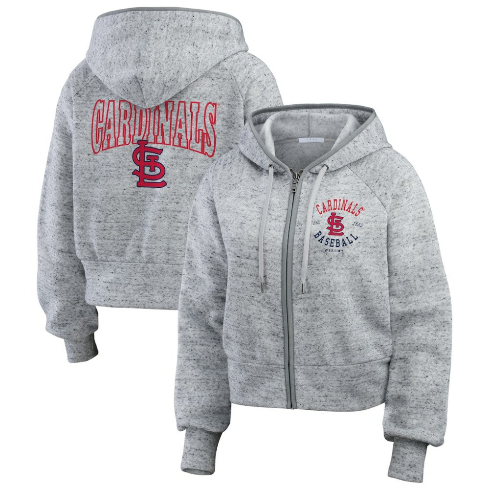 St. Louis Cardinals WEAR by Erin Andrews Women's Speckled Fleece Cropped Full-Zip Hoodie - Heather Gray