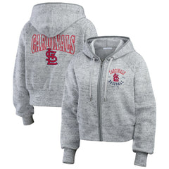 St. Louis Cardinals WEAR by Erin Andrews Women's Speckled Fleece Cropped Full-Zip Hoodie - Heather Gray