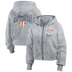 Houston Astros WEAR by Erin Andrews Women's Speckled Fleece Cropped Full-Zip Hoodie - Heather Gray