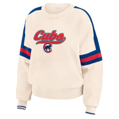 Chicago Cubs WEAR by Erin Andrews Women's Stripe Pullover Sweater - Cream