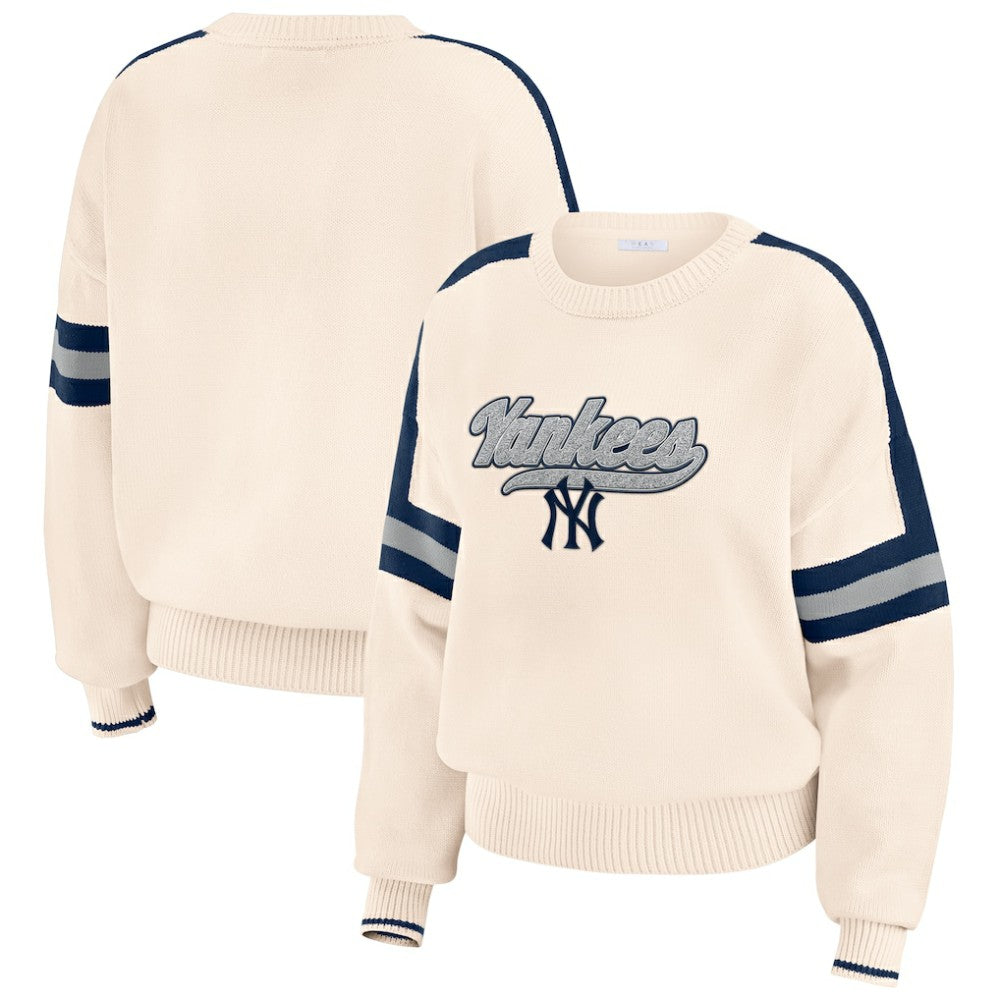 New York Yankees WEAR by Erin Andrews Women's Stripe Pullover Sweater - Cream