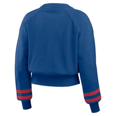 Texas Rangers WEAR by Erin Andrews Women's Vintage Washed Cropped Pullover Sweatshirt - Royal