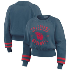 Cleveland Guardians WEAR by Erin Andrews Women's Vintage Washed Cropped Pullover Sweatshirt - Navy