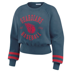 Cleveland Guardians WEAR by Erin Andrews Women's Vintage Washed Cropped Pullover Sweatshirt - Navy