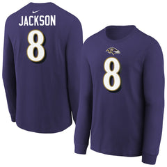 NFL Baltimore Ravens Lamar Jackson Youth Player Name & Number Long Sleeve T-Shirt