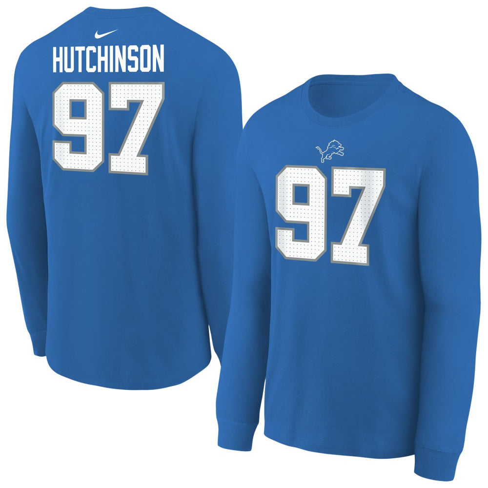 NFL Detroit Lions Aidan Hutchinson Youth Player Name & Number Long Sleeve T-Shirt