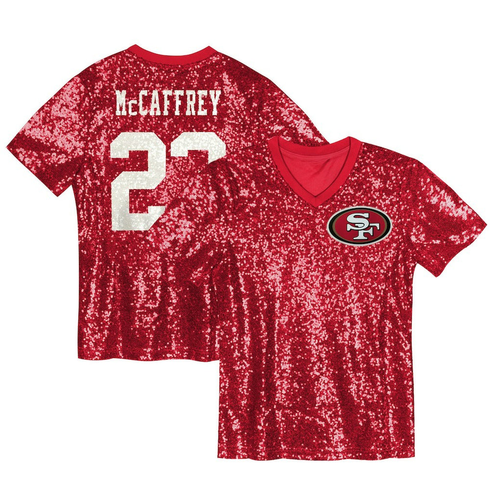 NFL San Francisco 49ers Christian McCaffrey Women's Player Name & Number V-Neck Fashion Jersey