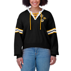 Boston Bruins WEAR by Erin Andrews Women's Cropped Lace-Up Sweater