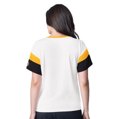 Boston Bruins G-III 4Her by Carl Banks Women's Rink Oversized Rhinestone V-Neck T-Shirt